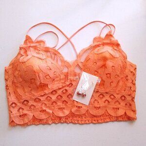 1X Sexy Lace Boudoir Bra & Matched Earrings! Mango Criss-Cross Spaghetti Straps